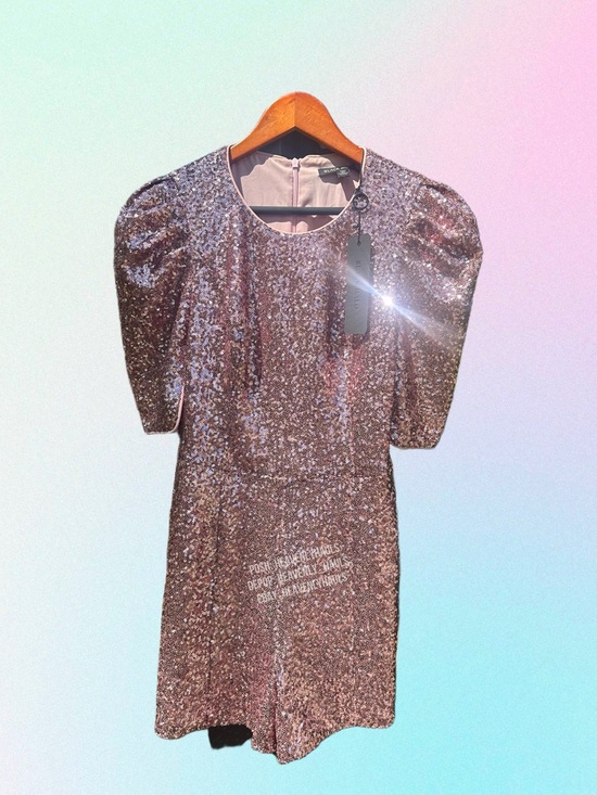 Black Halo Dresses & Skirts - Summer Party Fairycore Sequin Puff Sleeve Playsuit Sz 2 Rose Metallic NWT